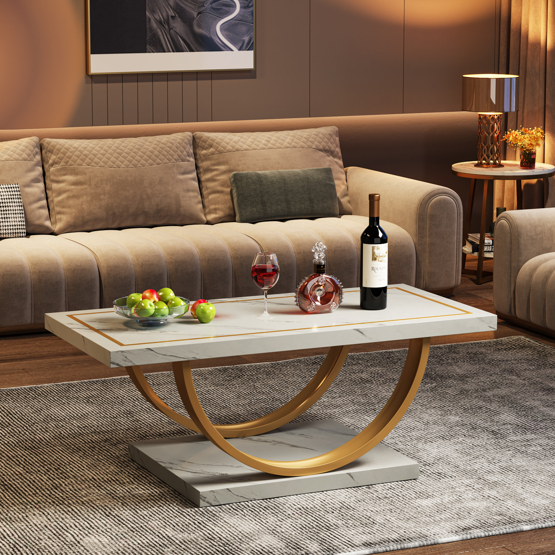Mercer41 Lokesh White and Gold Low Coffee Table Modern Rectangle Coffee Table Reviews Wayfair